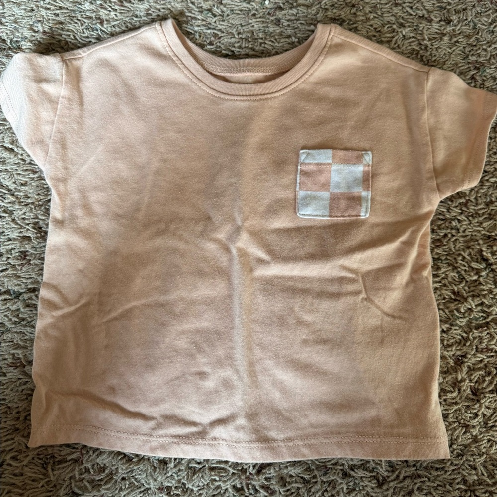Peach Checkered Pocket Kids Shirt